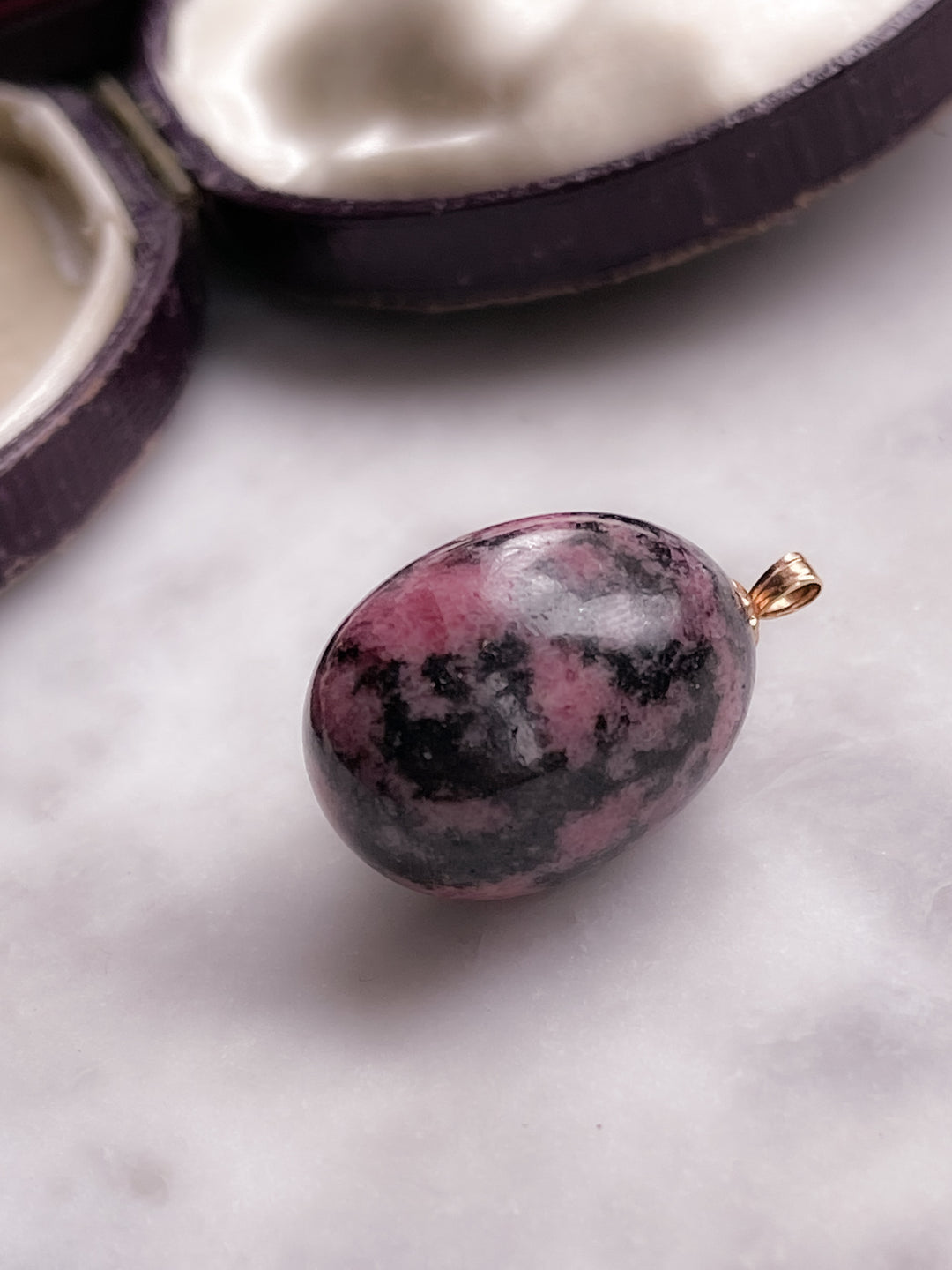 Lovely Late Vintage Pink Rhodochrosite Egg with Black Veining