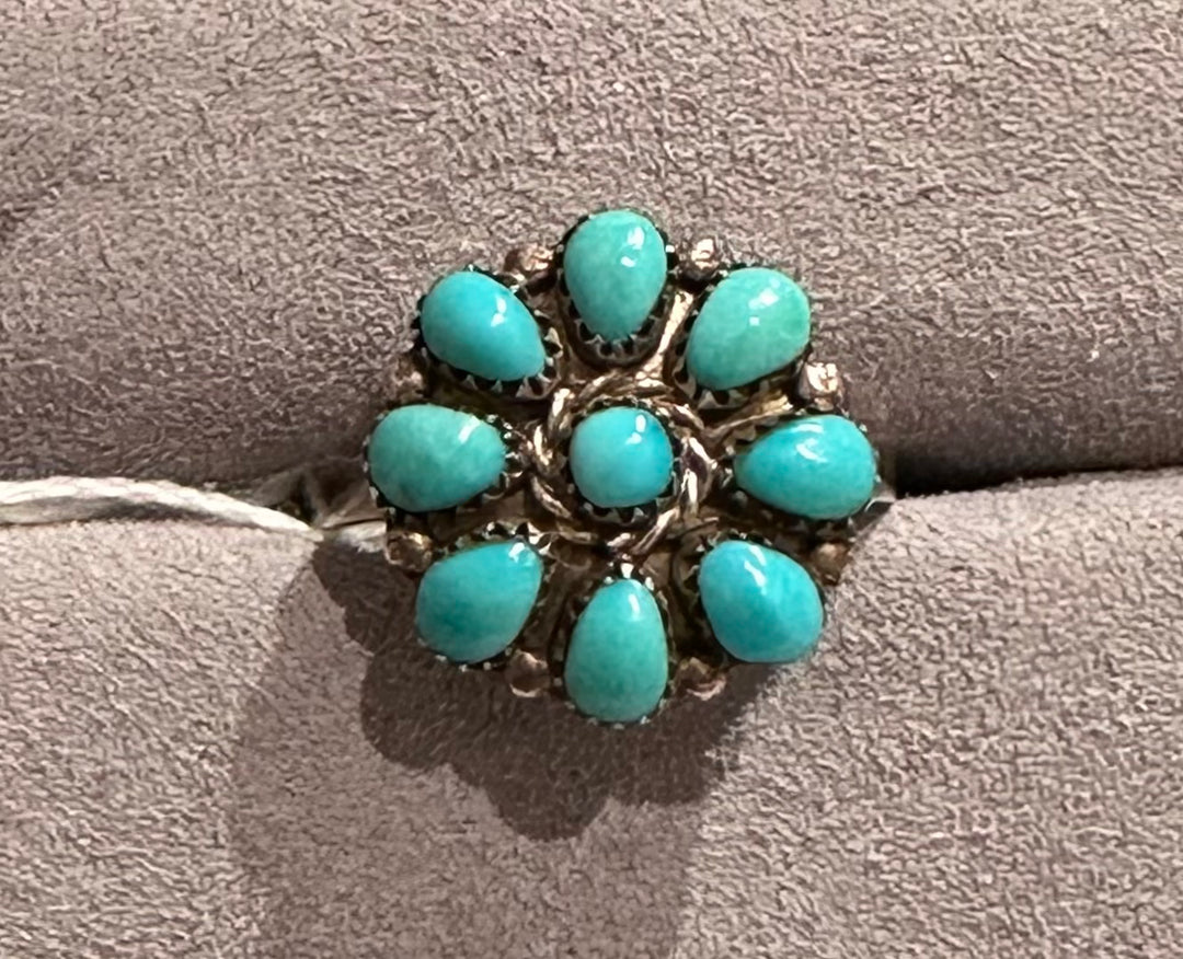 Delightful Sterling Turquoise Cluster Ring