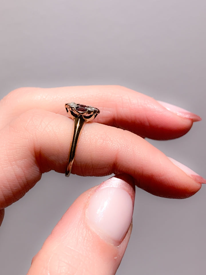 Gorgeous 14k Garnet and Pearl Plaque Ring