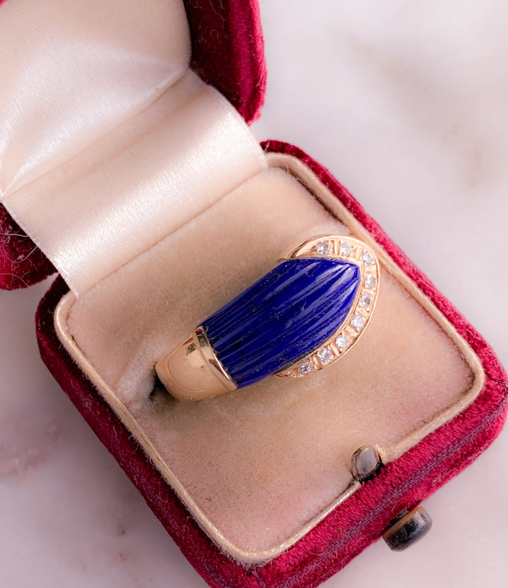 Vintage Lapis and Diamond Ring