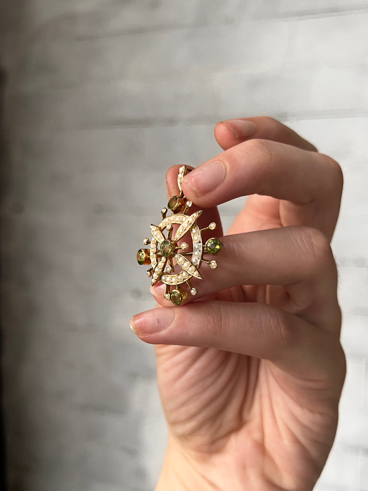 Peridot and Pearl Compass Pendant