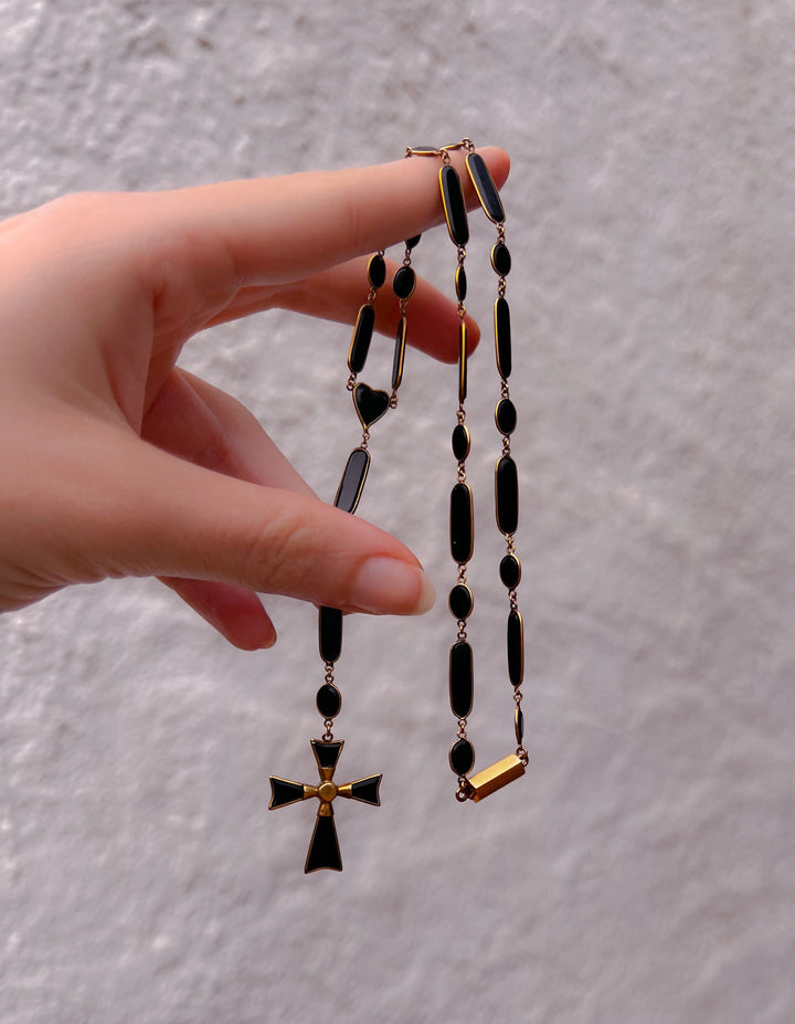 Extremely Rare C. 1820 9k Onyx "Rosary" Necklace