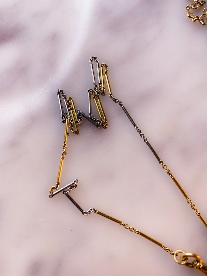 14k Vintage "S" Pendant + 14k American White and Yellow Gold Watch Chain *Include Baci Chocolates*