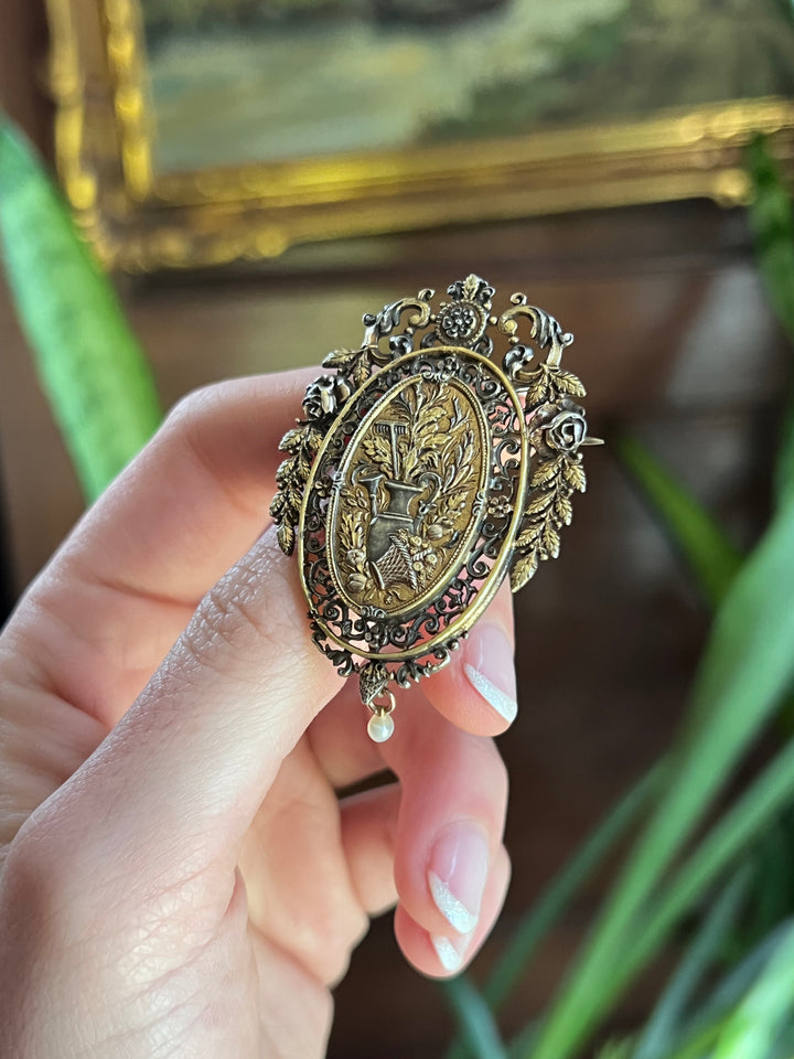 French 19th Century Fairytale Vermeil Brooch