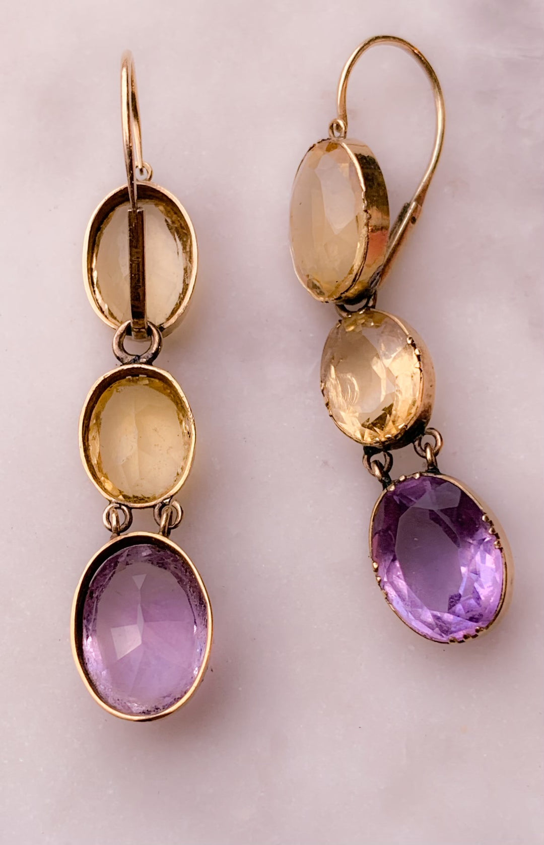 Amethyst and Citrine Day/Night Earrings in 15k Gold