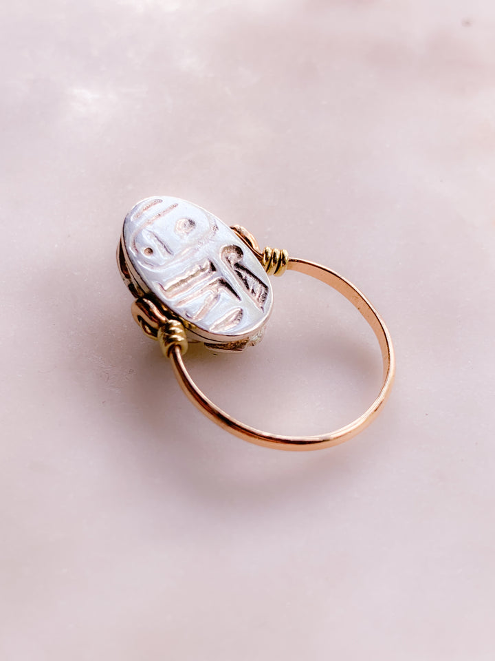 Platinum & 14k Scarab Flip Ring Size 6.5
