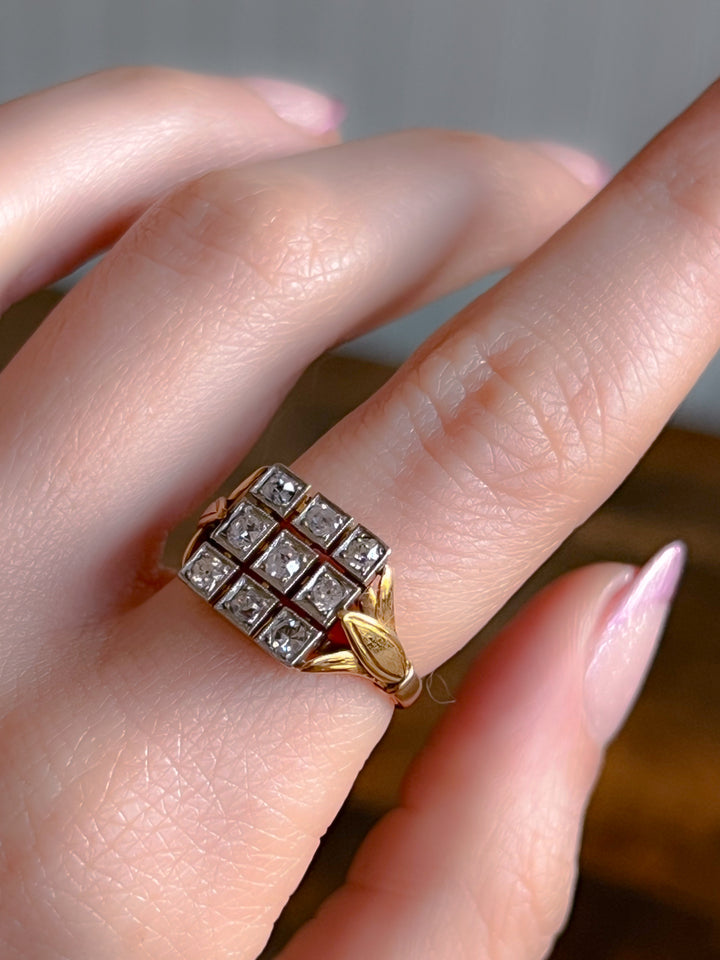 Victorian Diamond Plaque Ring in 18ct with Platinum Top 1.30ctw