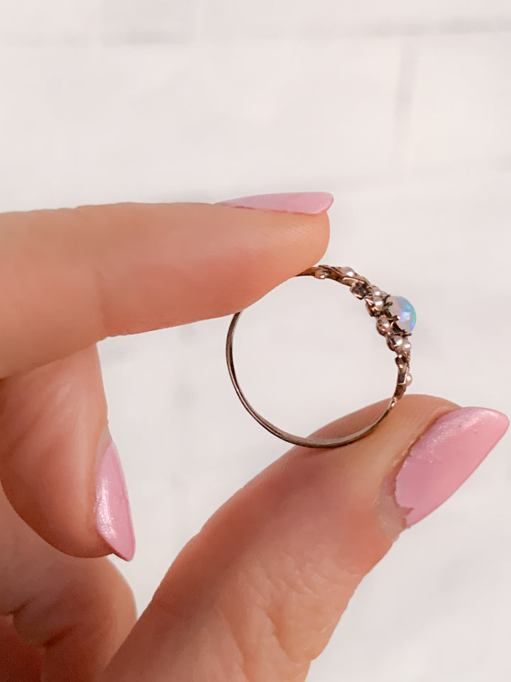 9k Victorian Pearl and Opal Flower Ring