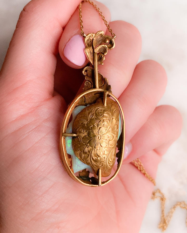 Outstanding French Belle Epoque Carved Opal Cameo of Adonis in 18k