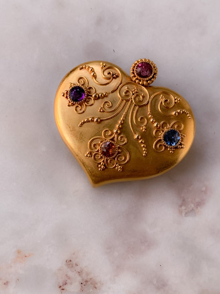 15k Etruscan Revival Heart with Natural Gems Circa 1870 *
