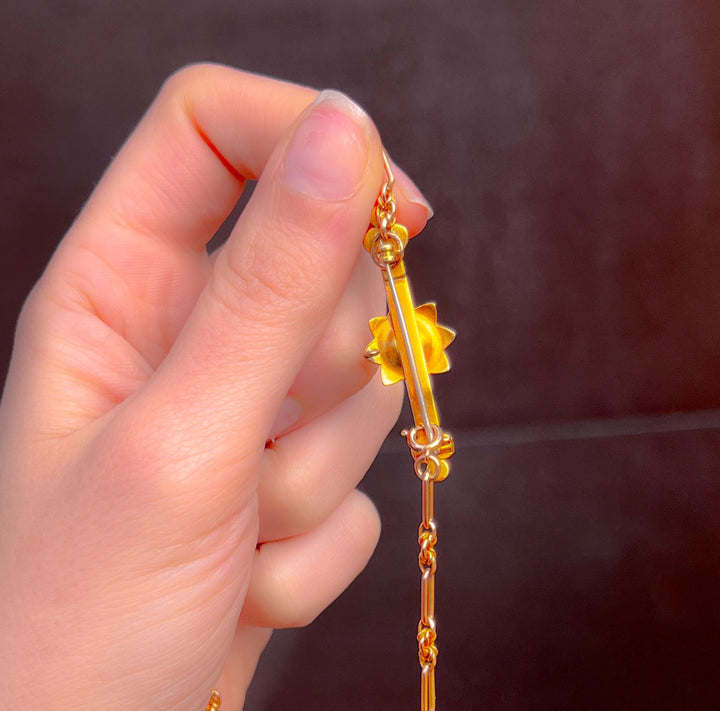 15k Turquoise and Pearl Forget-Me-Not Bar Brooch C. 1880
