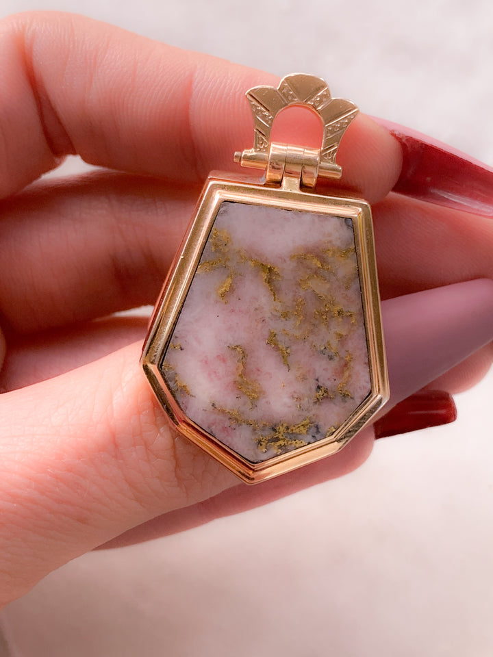 California Gold Rush Gold-in-Quartz Locket in 14k (include Georgian fob)