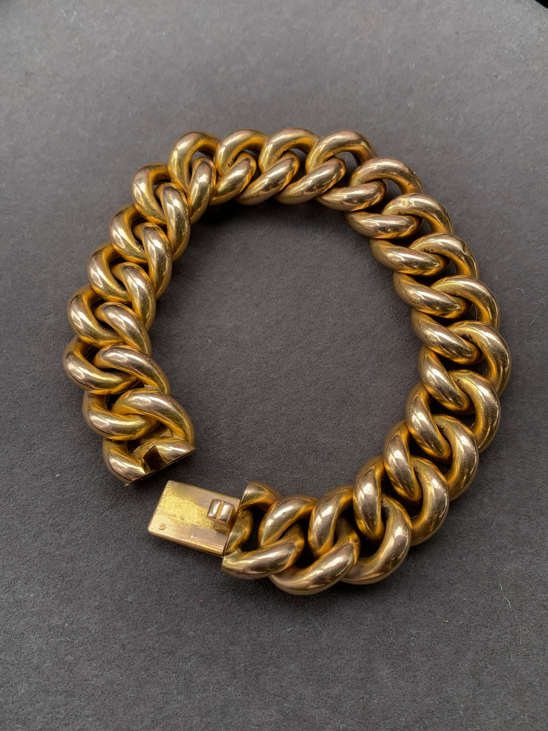 18k French Cuban Link Bracelet Circa 1880 *include red and green ribbon*
