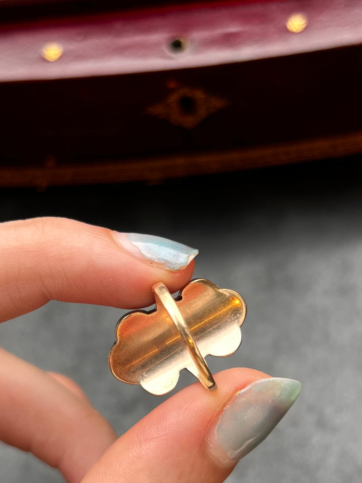 Black Chalcedony and Pearl Ring in 14k