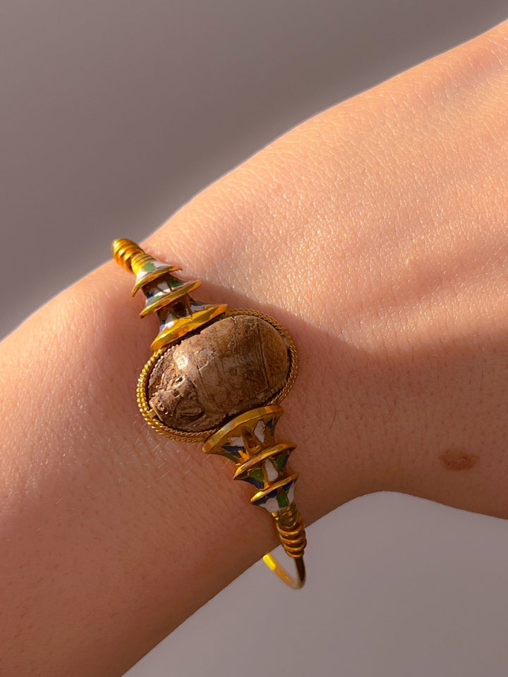 Superb Edwardian Egyptomania Scarab Bracelet in Solid 18k