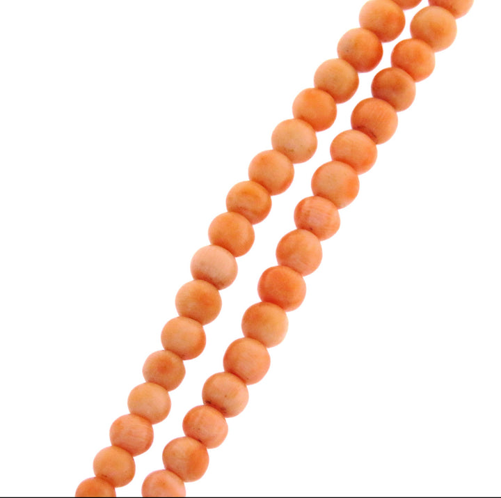 14k Graduated Coral Necklace Circa 1920s-40s + Coral Flower Sterling Silver Ring