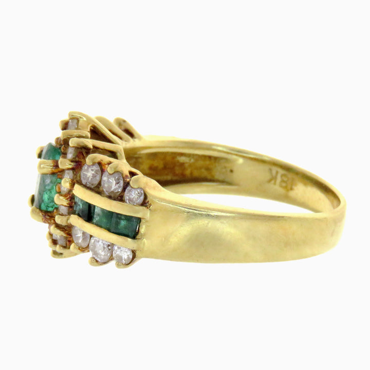 18ct Vintage Emerald and Diamond Halo Band