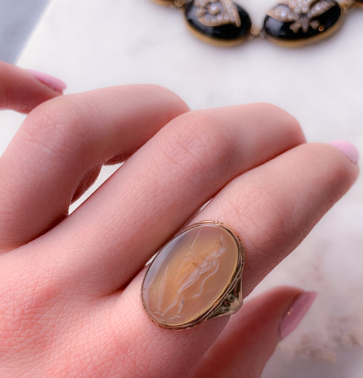 Early 19th Century White Agate Intaglio in 12k