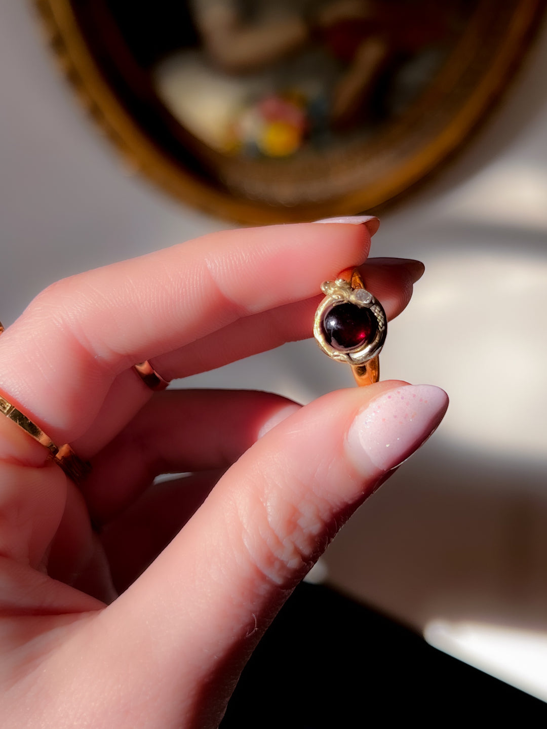 Gorgeous 15k Victorian Snake and Garnet Cabochon Ring