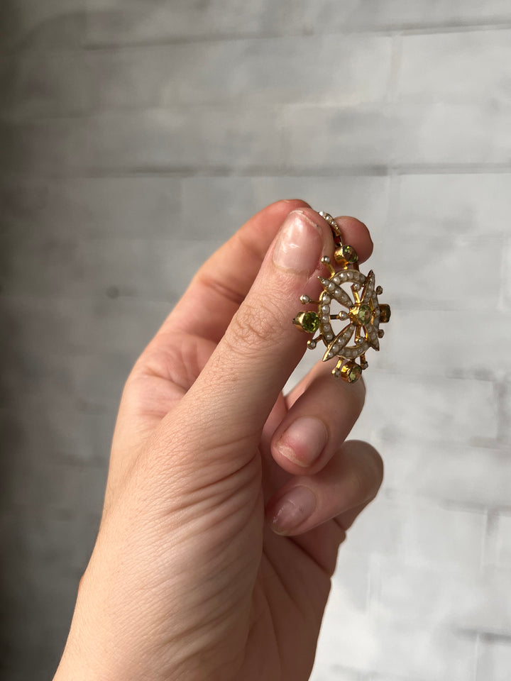 Peridot and Pearl Compass Pendant