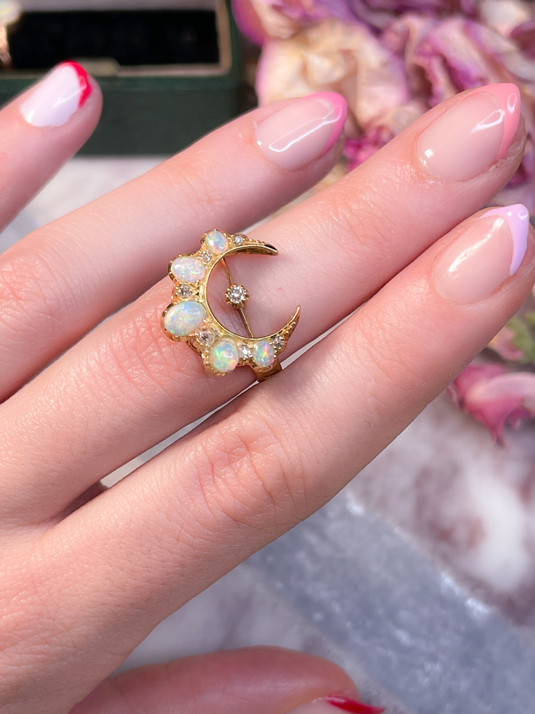 18k Opal and Diamond Crescent Conversion Ring
