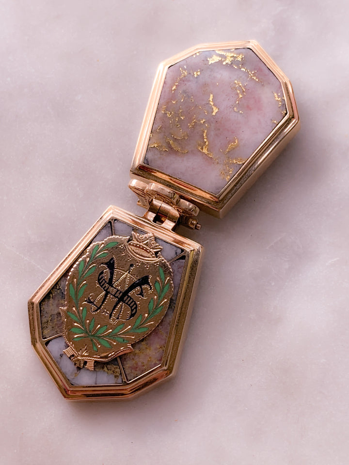 California Gold Rush Gold-in-Quartz Locket in 14k (include Georgian fob)