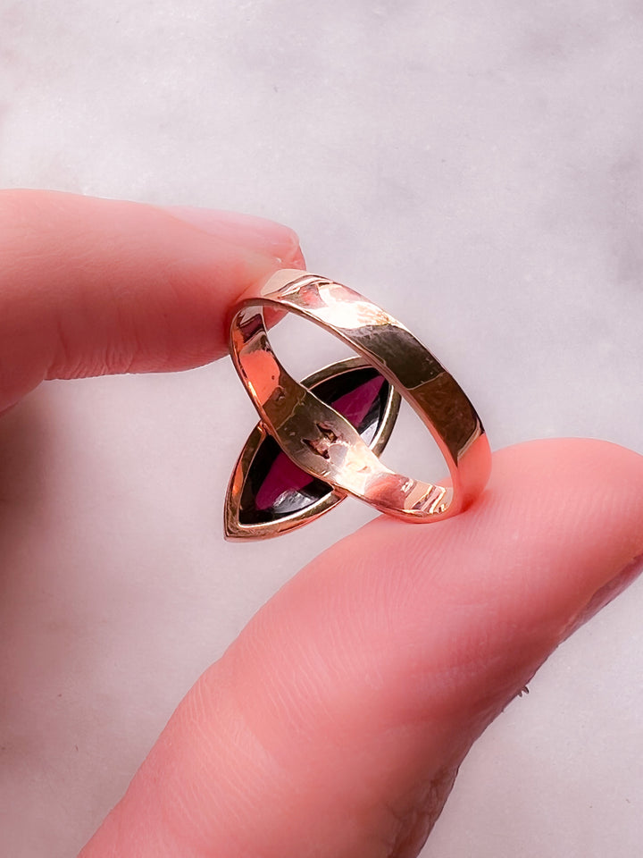 Pink Gold 14k Navette Sugarloaf Garnet Ring