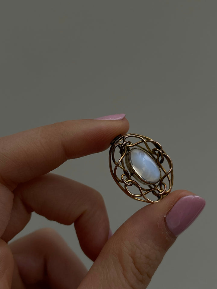 Incredible Moonstone Brooch with Lover's Knot Setting in 12k