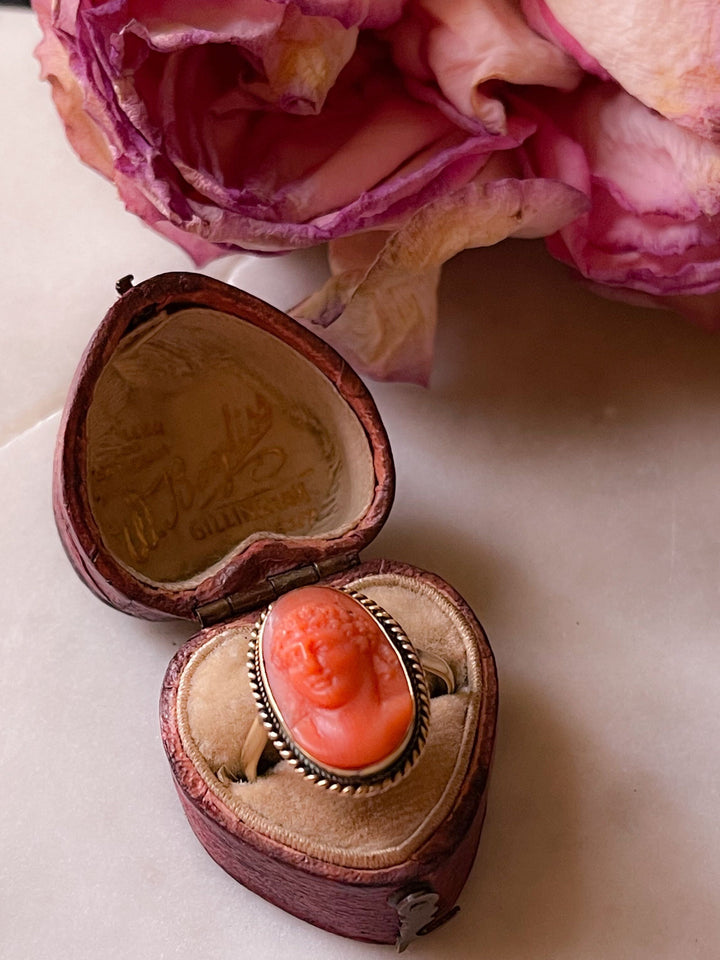 Coral Cameo Ring Set in 14k
