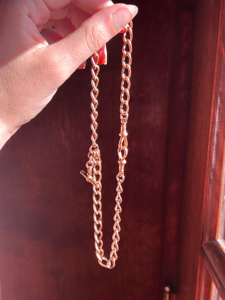 Sassy Pink Gold Double Dog Clip Watch Chain