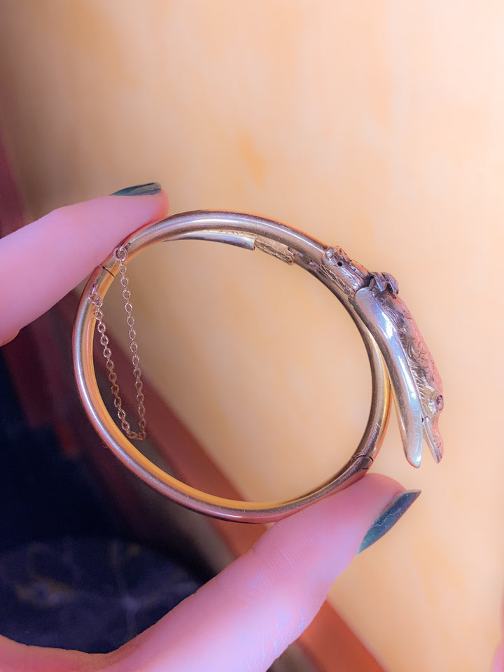 Remarkable 18k French Snake Bracelet with Rose-Cut Diamond Eyes *include birthday gift for Erin*