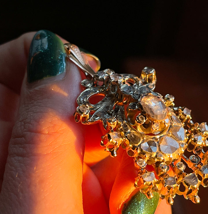 18k and Sterling Silver Rose-Cut Diamond Bow Pendant *include white and red ribbon*