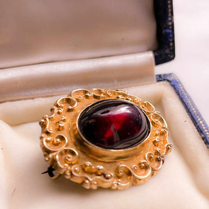 Exceptional 18k Victorian Lace Collar Garnet Brooch