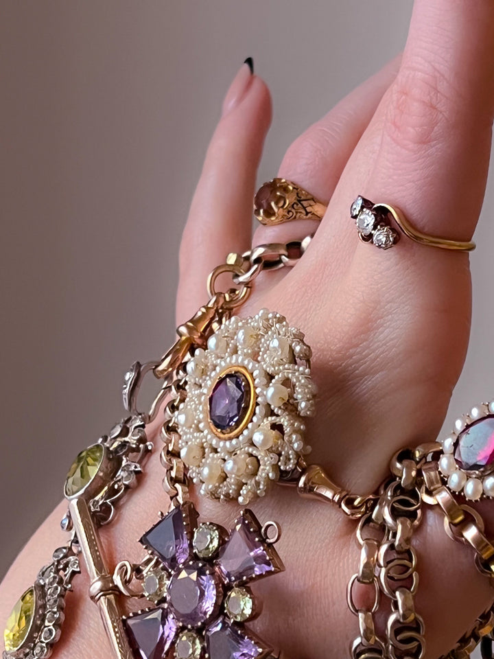 Rare Early 19th Century Pearl Work Brooch