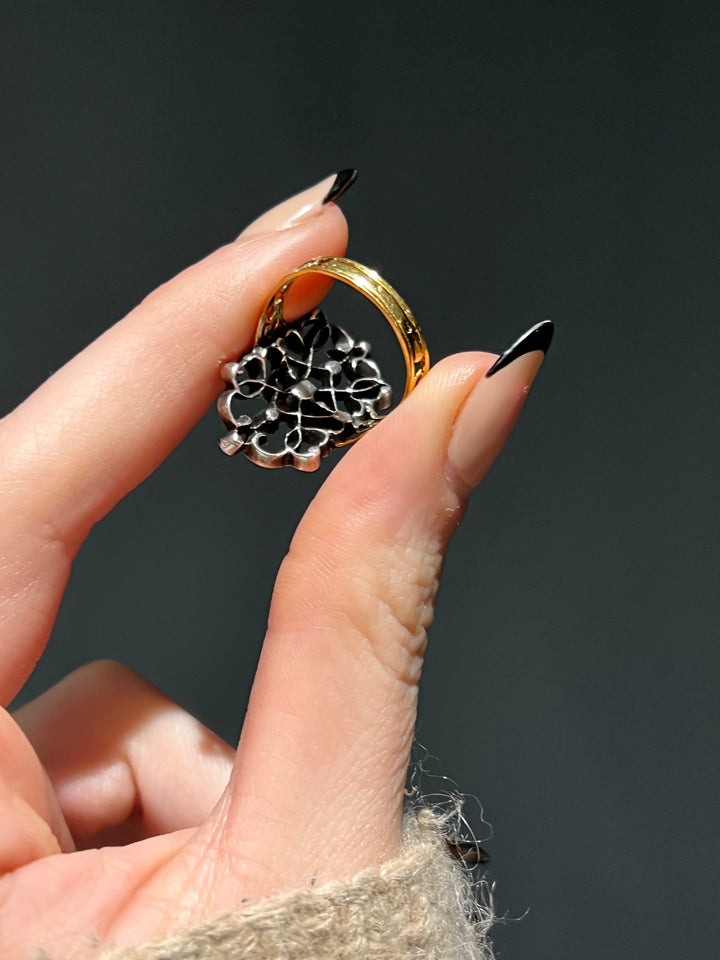 Fine 19th C French Marcasite, Diamond And Garnet Ring