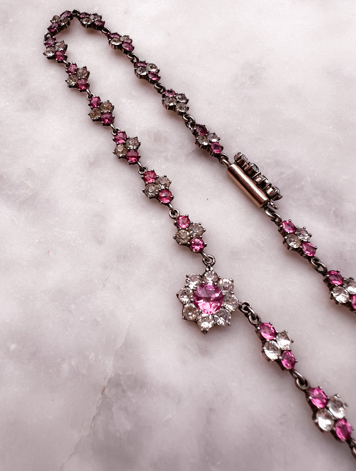 Glorious English Victorian Pink Topaz and Diamond Color Paste Collar