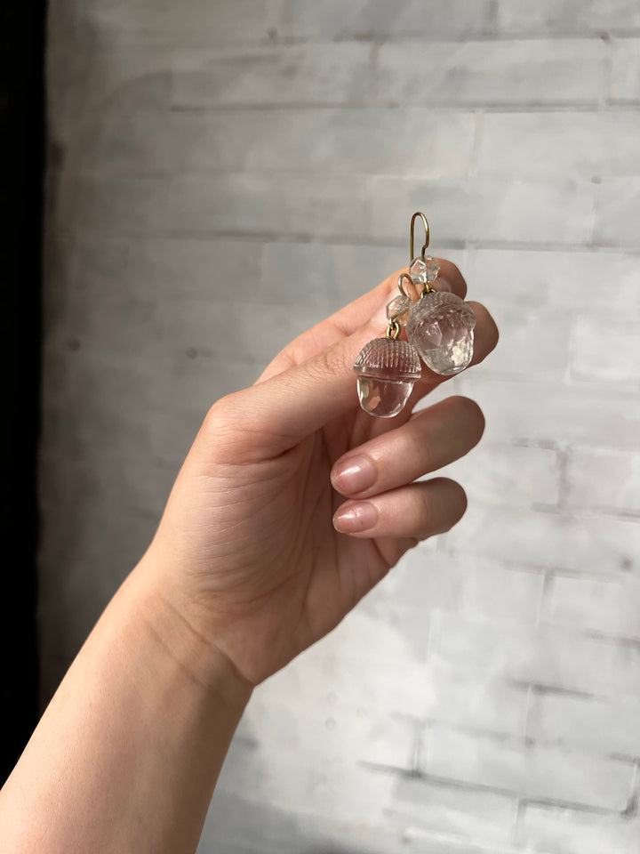 Delightfully Sassy Glass Acorn Earrings in 14k