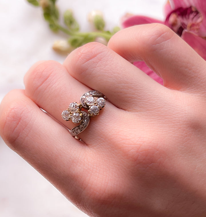 Outstanding 18k and Platinum Diamond Bypass Ring