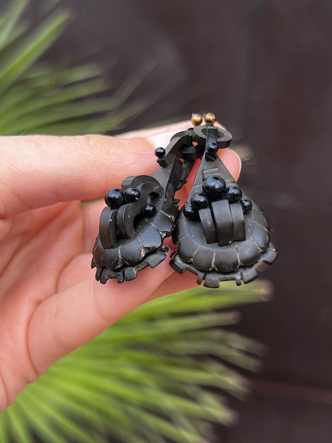 Vulcanite Earrings with Jet Boules