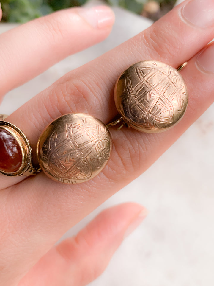Victorian 14k Button Earrings Initialed GAS