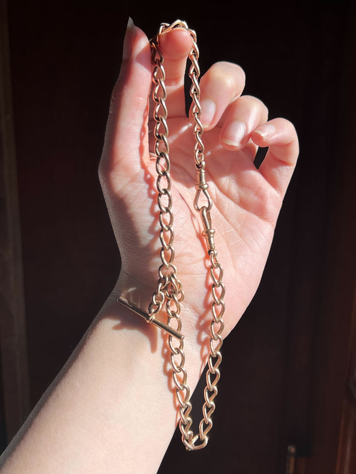 Sassy Pink Gold Double Dog Clip Watch Chain