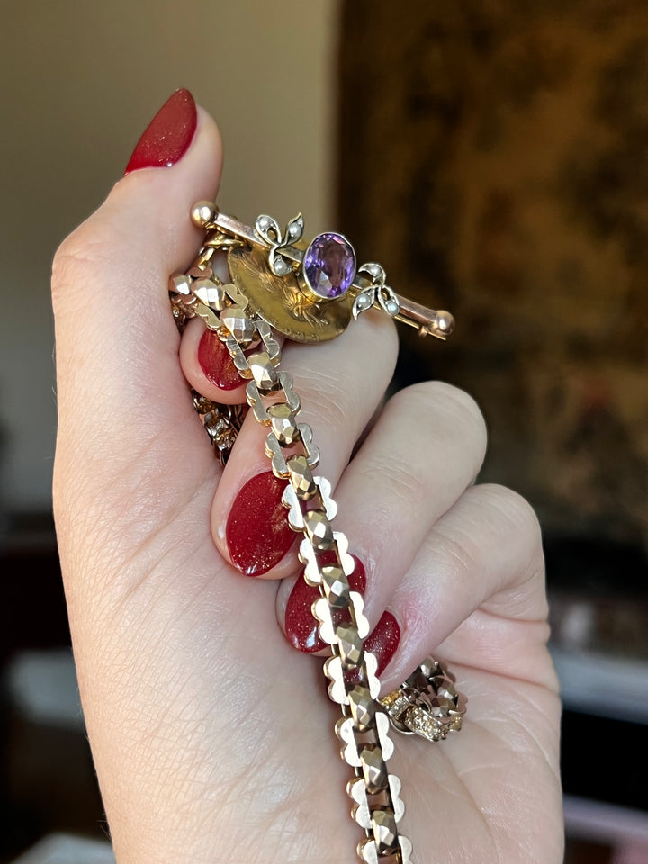 Incredible 15k Victorian Amethyst Bar Brooch