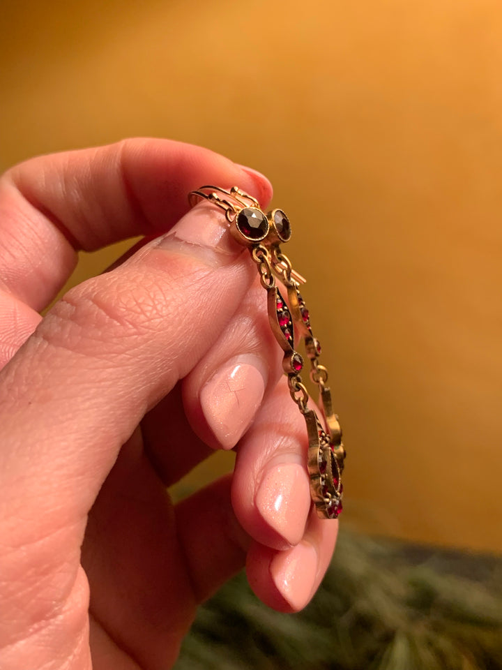 6k Flower Garnet Drop Earrings