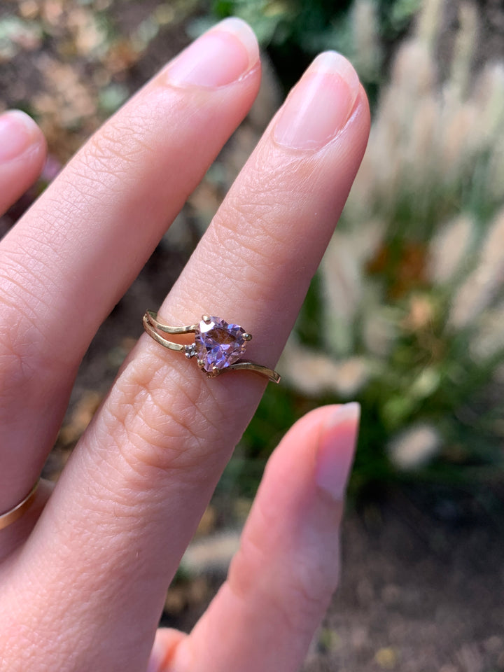 Pink Quartz & Diamond Heart Ring in 14k *