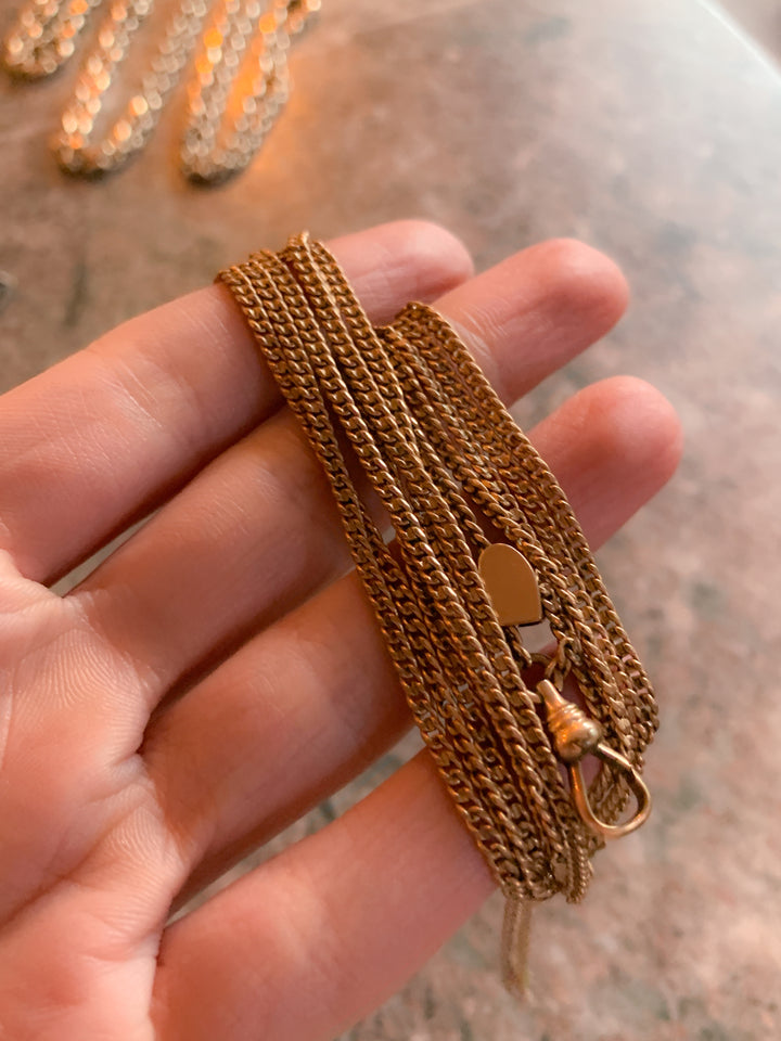 10k Hallmarked American Victorian Pearl Embellished Slide Chain