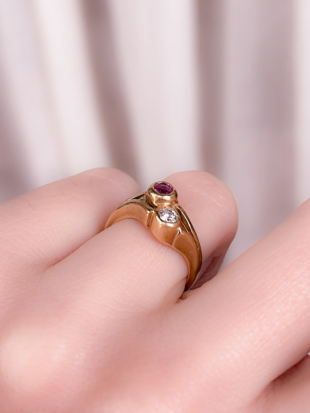 14k Bezel Set Ruby and Diamond Toi-Et-Moi Ring