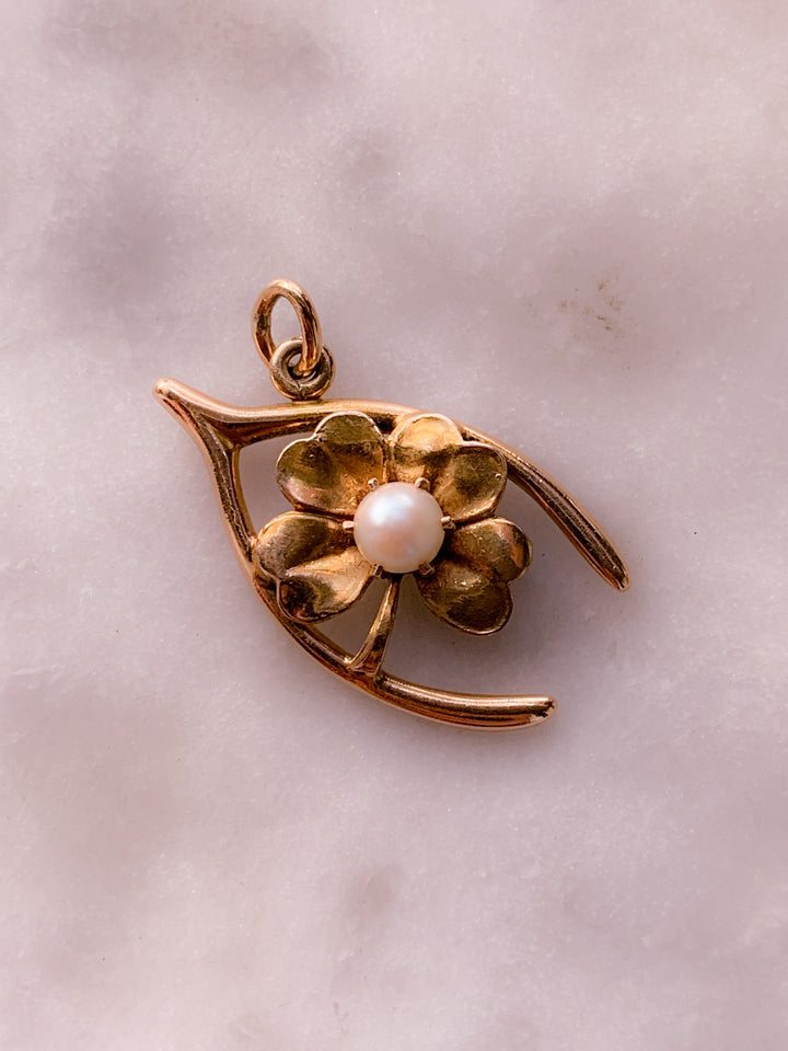 14k Edwardian Wishbone x Pansy with Pearl Pendant *