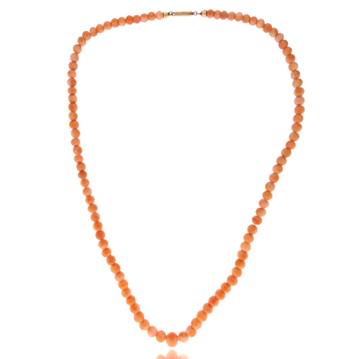 14k Graduated Coral Necklace Circa 1920s-40s + Coral Flower Sterling Silver Ring