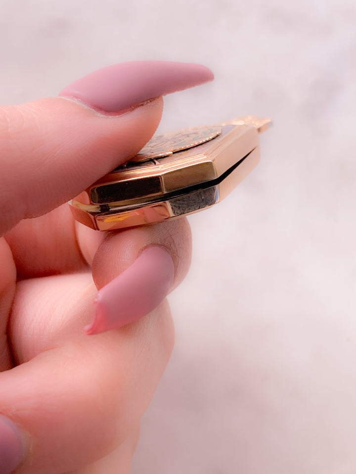 California Gold Rush Gold-in-Quartz Locket in 14k (include Georgian fob)