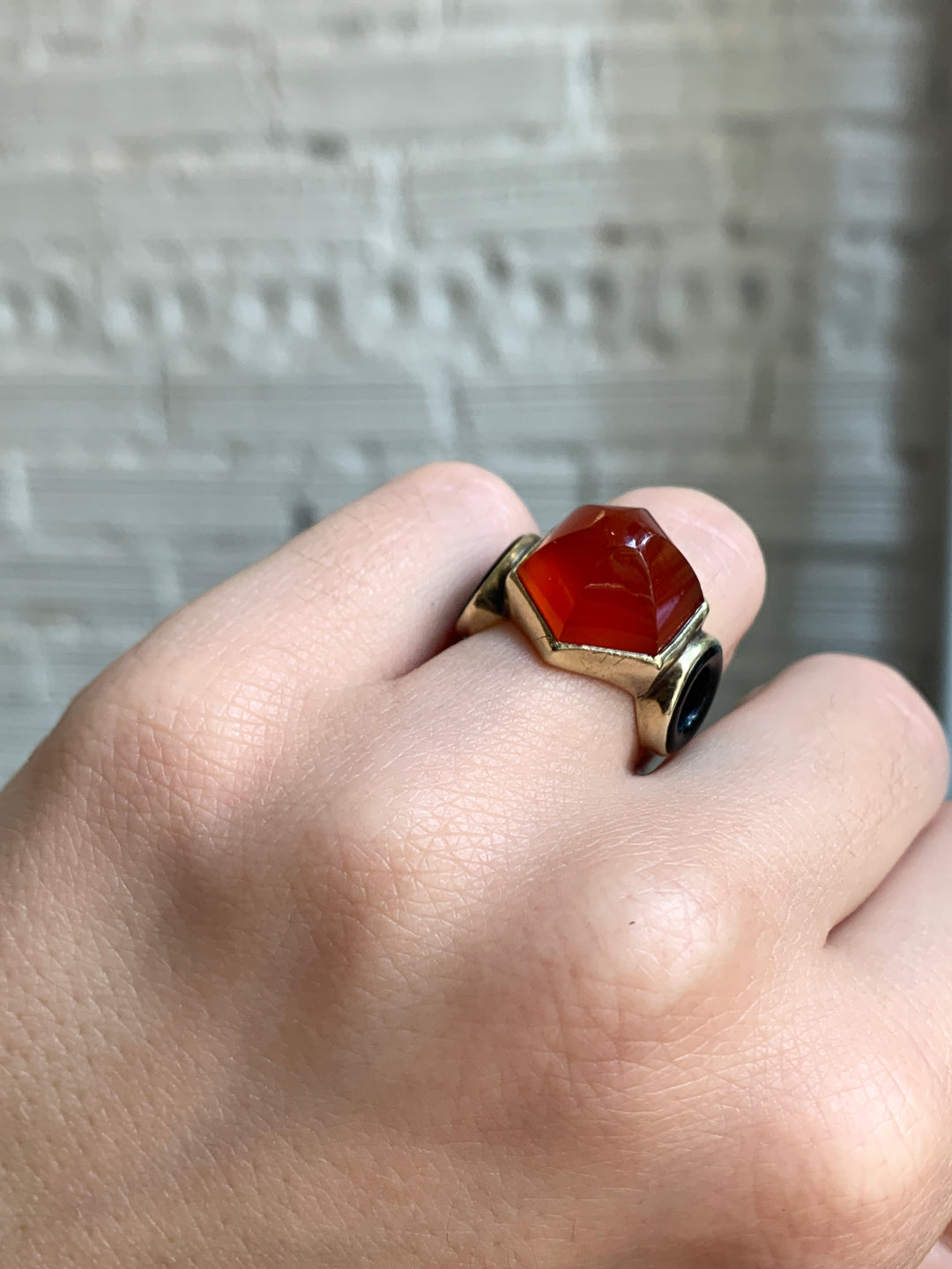 Magnificent Art Deco Carnelian and Onyx Domed Ring